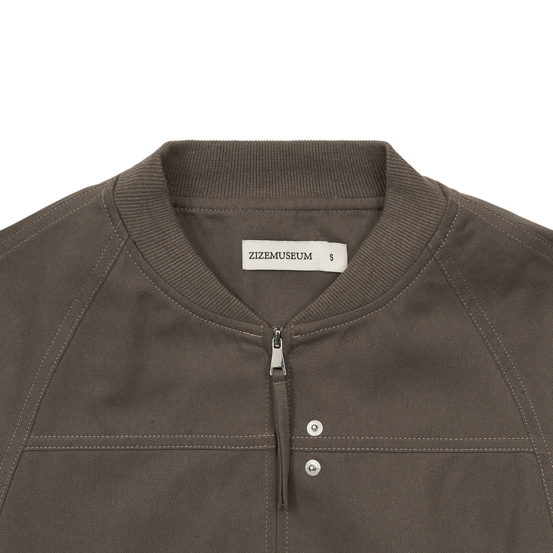 BANDING CROPPED COTTON JACKET (KHAKI BROWN)