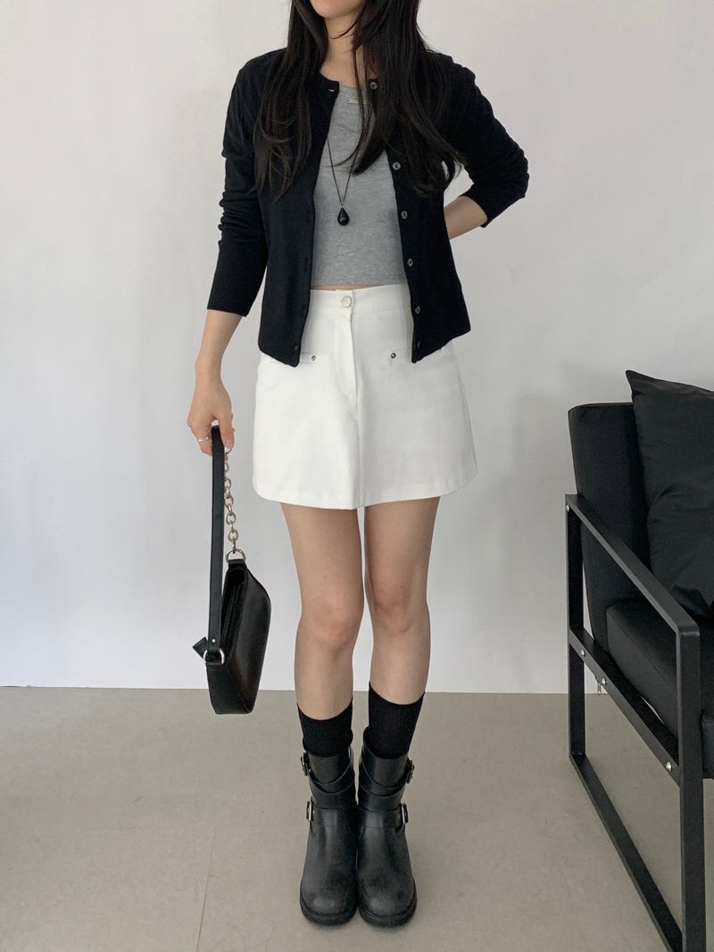 Obdi Elastic Waist A-line Mini Skirt