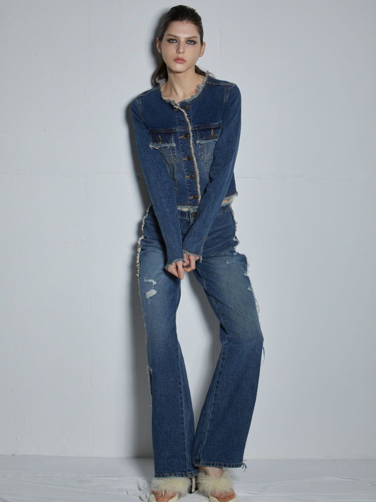 FRINGED DENIM PANTS