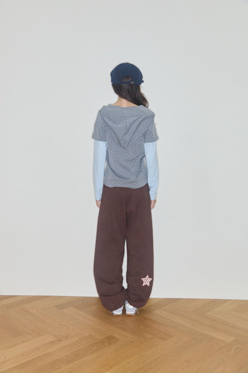 COOKIE LAYERED HOODIE TOP (GREY / BLUE)