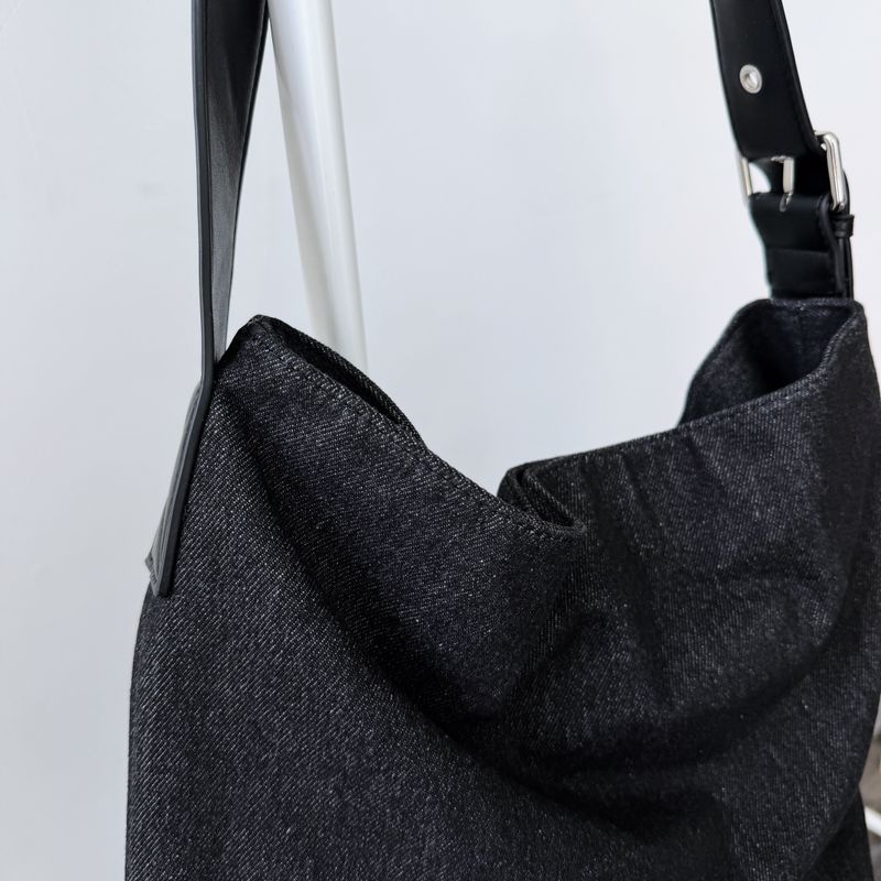 Black Denim Stud Shoulder Bag
