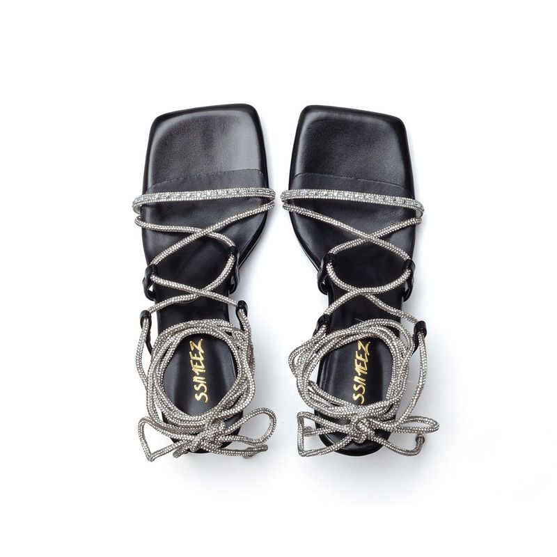Gliter Strap Sandal Heel(Black)