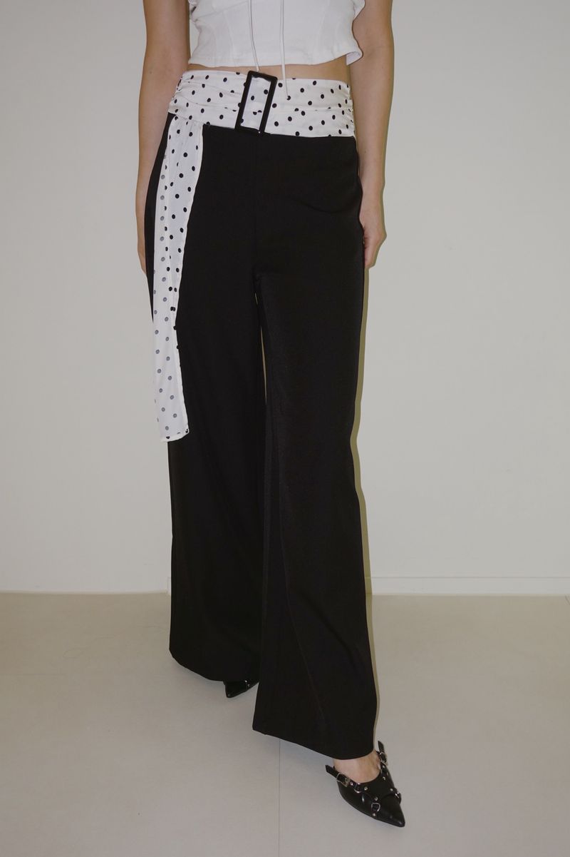 Dot Scarf Belt Long Slacks Pants