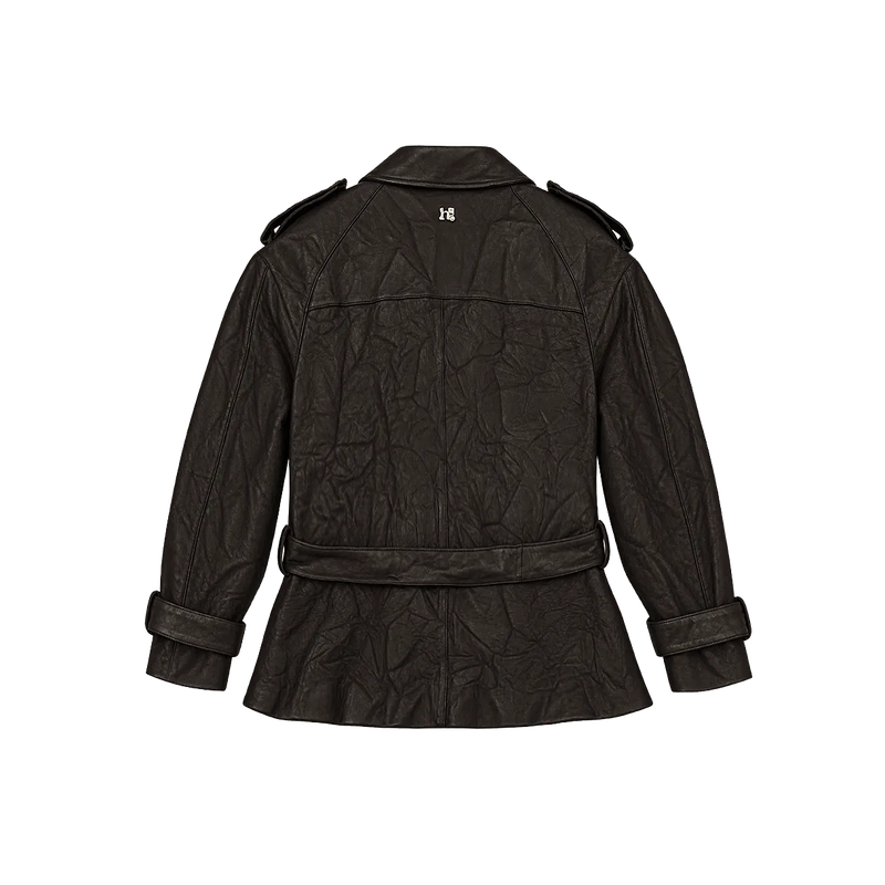 Wrinkled Belted Lambskin Jacket _ Brown