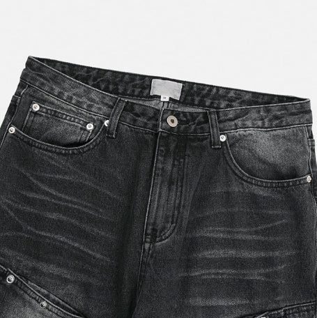 Groove cat-washed rivet flare denim pants
