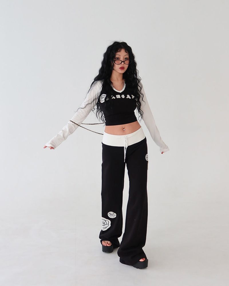 Rose Patch Color Raglan T-shirt