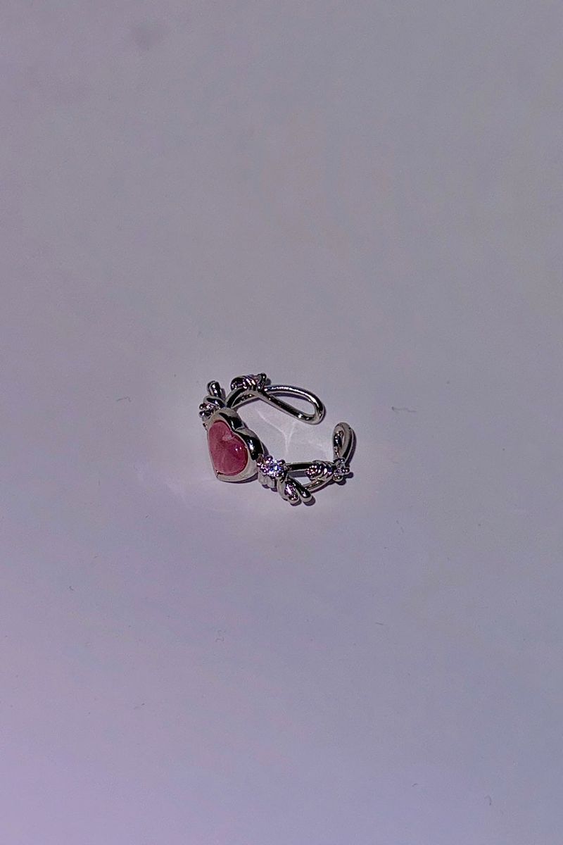Pink heart angel ring