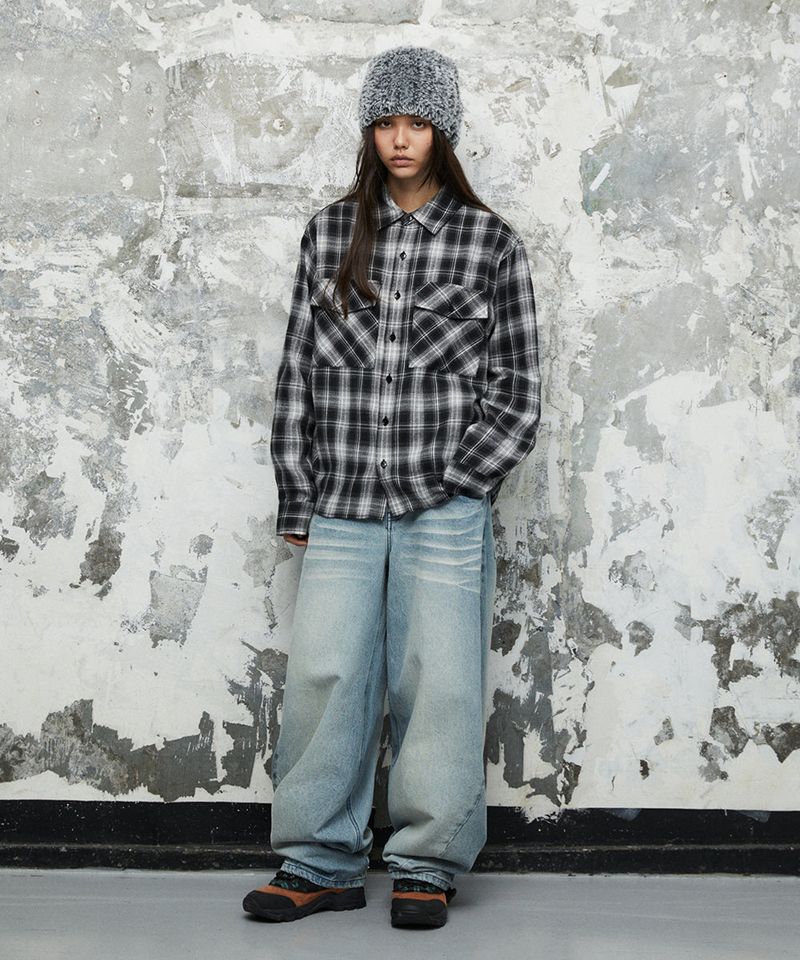 TWO POCKET CROP CHECK SHIRT_BLACK