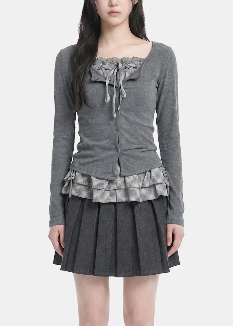 Ellie Check Frill Layered Cardigan Set