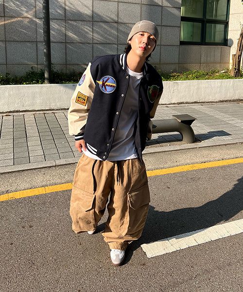 Oversized Varsity Jacket with Patches