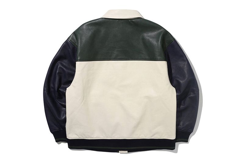 VEGAN LEATHER VARSITY JACKET_NAVY