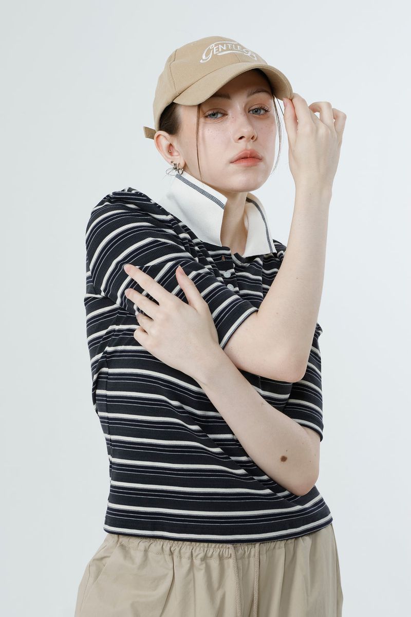 MULTI STRIPE TENCEL T-SHIRT_CHARCOAL