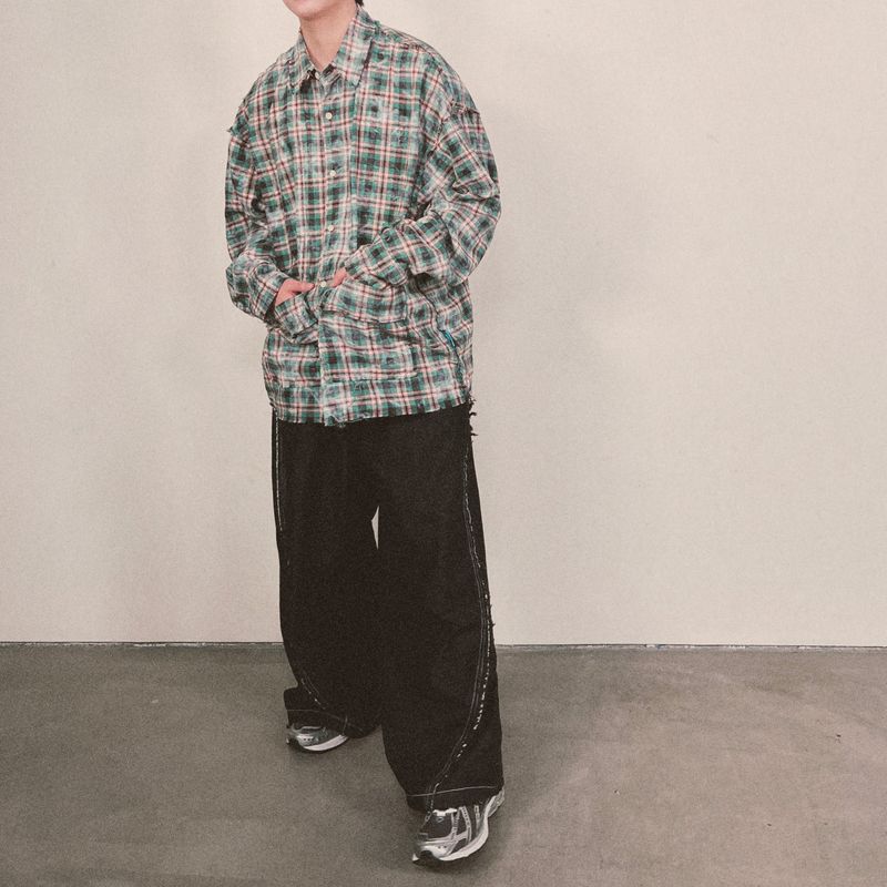 smoke wash check shirt_green