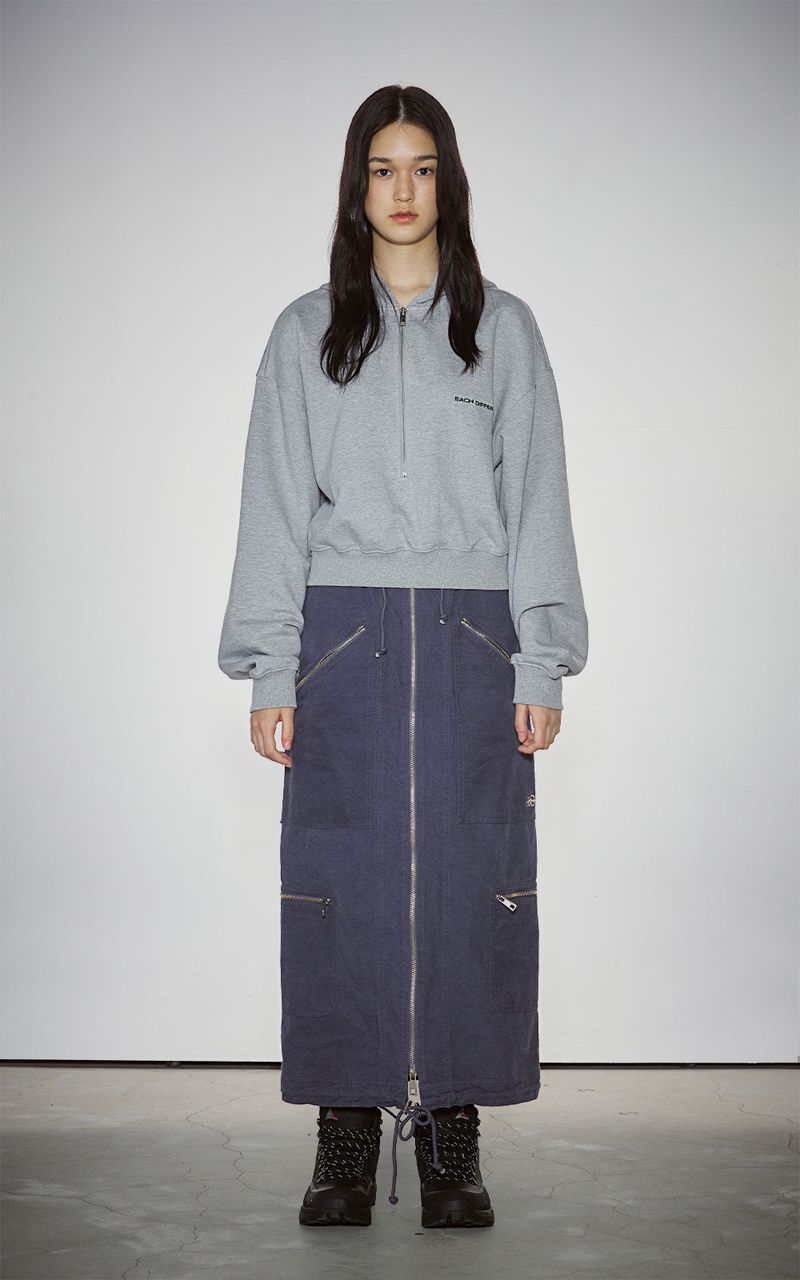 HAIF-ZIP HOODIE (CROP)_GRAY