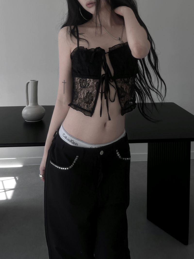 flower lace ribbon top (2color)