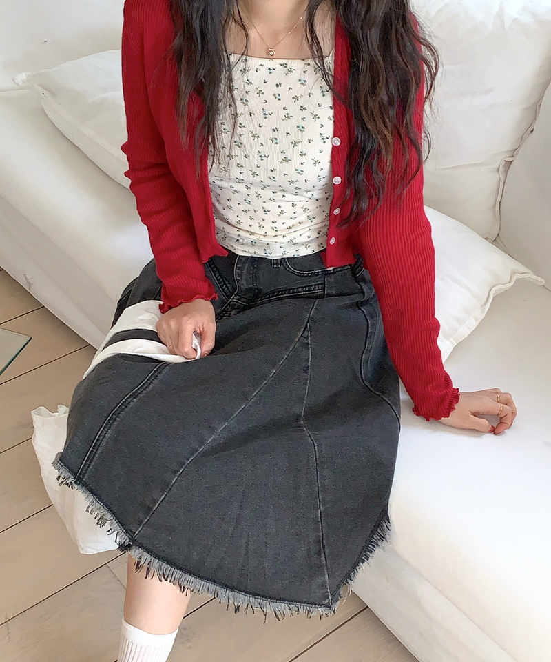 Nairo Unbalance Denim Surgery Midi Skirt