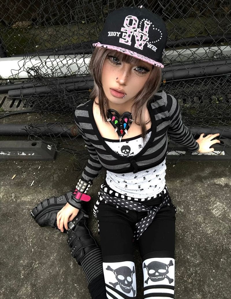 Skull Stripe Two-Piece Set
