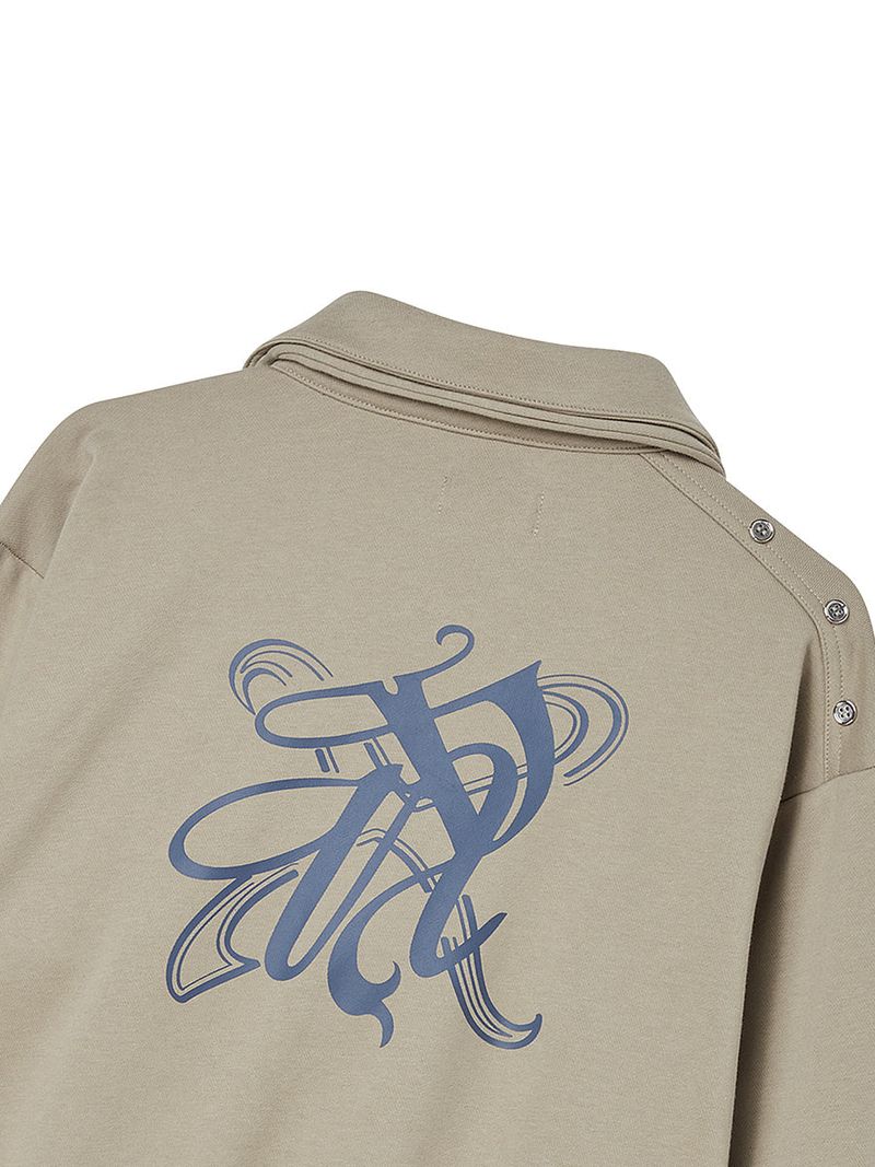 SNAP COLLAR SWEATSHIRT_SCALF SET (LIGHT KHAKI)