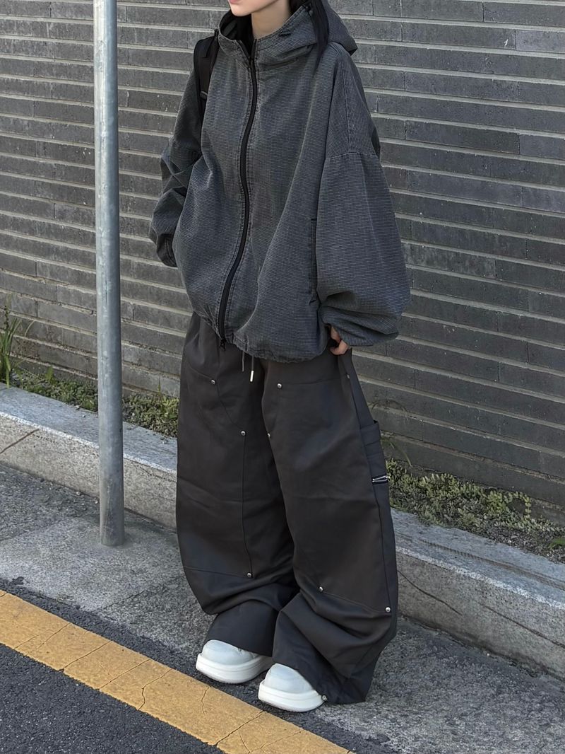 ダブルニー ジッパー カーペンター ワイドパンツ