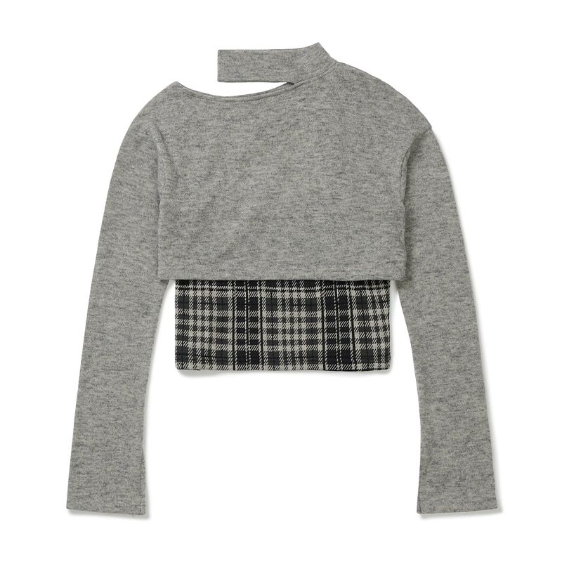 レイヤードチェックニットセット / Layered Check Knit Set [GREY]