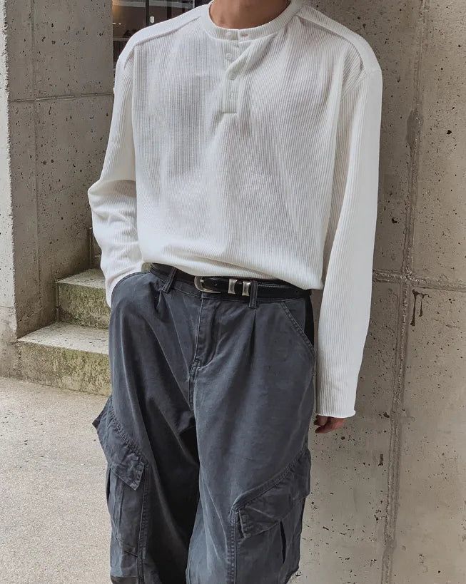 Rico Ribbed Cut-out Henley Neck Knit
