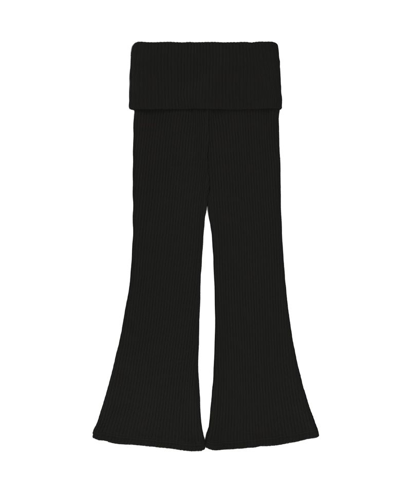 C FOLD BANDING RIBBED FLARE PANTS_BLACK