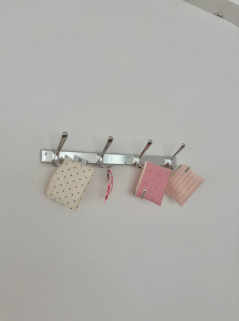 Terry candy stripe flat pouch - pink , S size