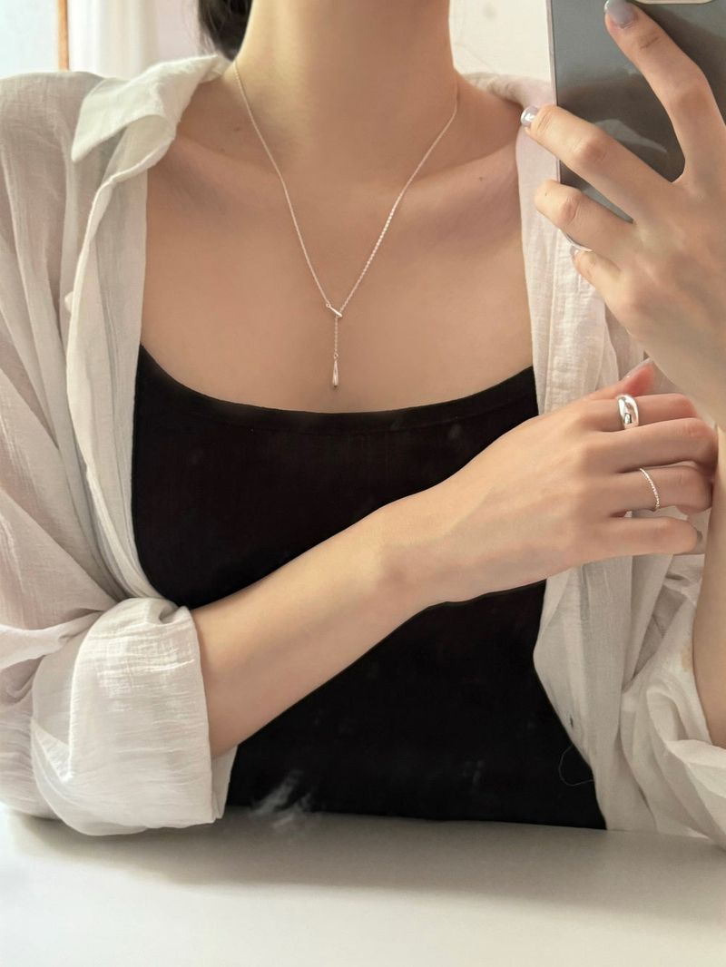 Water drop line slide necklace choker / 2 colors / two-way simple drop wedding guest look long necklace
