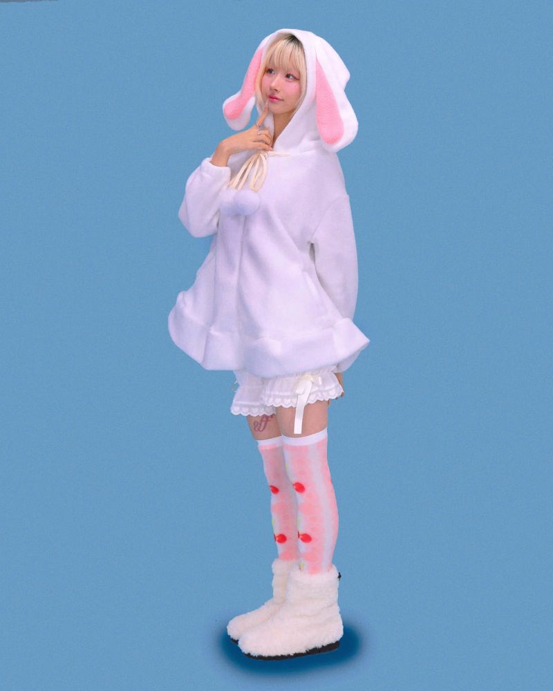 rabbit ear pom-pom hood (2color)