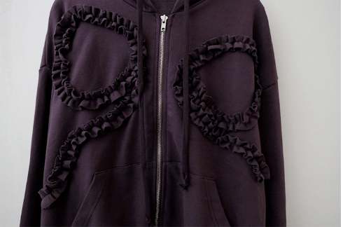 frill ribbon hood zip up (2c)