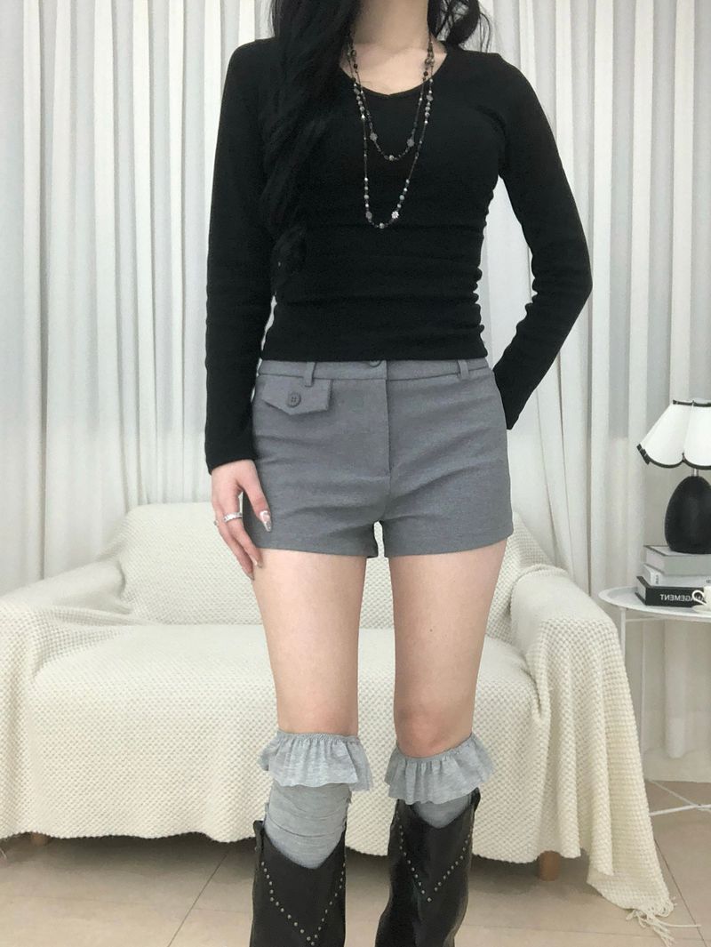 Slim Shirring V-Neck T