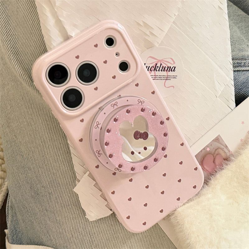 Lovely Pink Heart Dot Bunny MirrorTalk iPhone Case