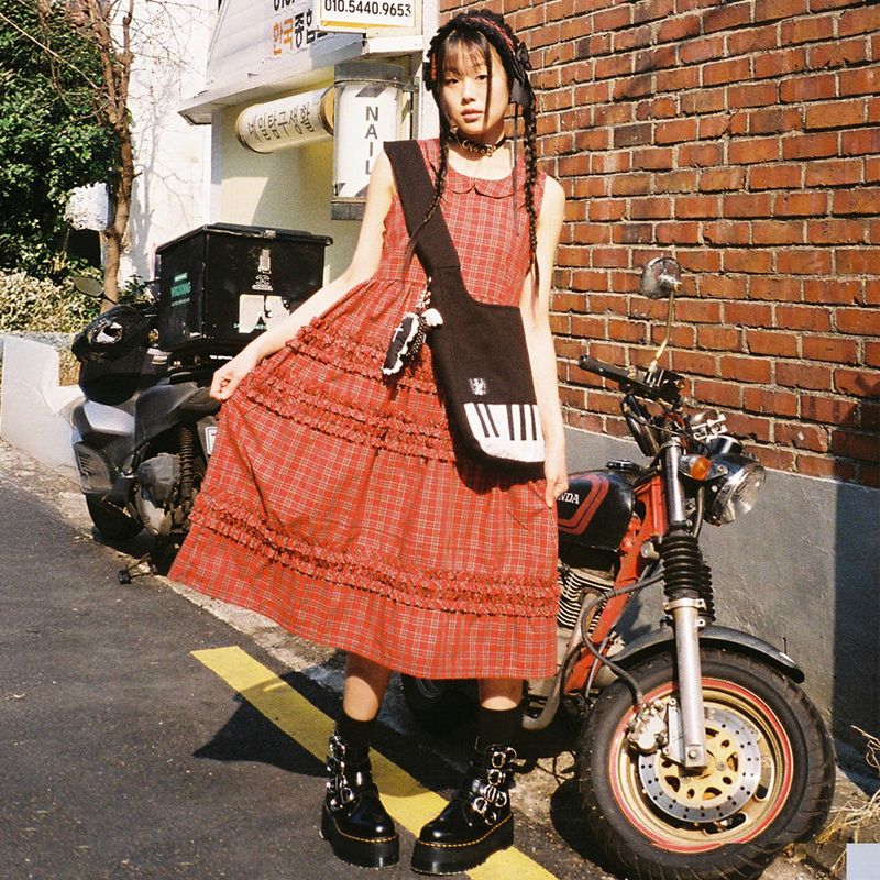 Tartan Frill Dress - Red