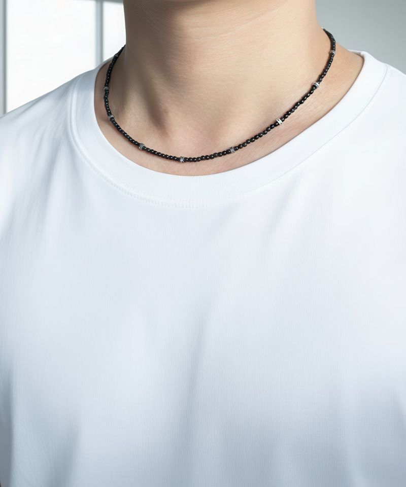 BASSCLEF（ベースクレフ）の「Men’s black beaded necklace_CLEF FUSION SPARK NEC（Accessories）」
