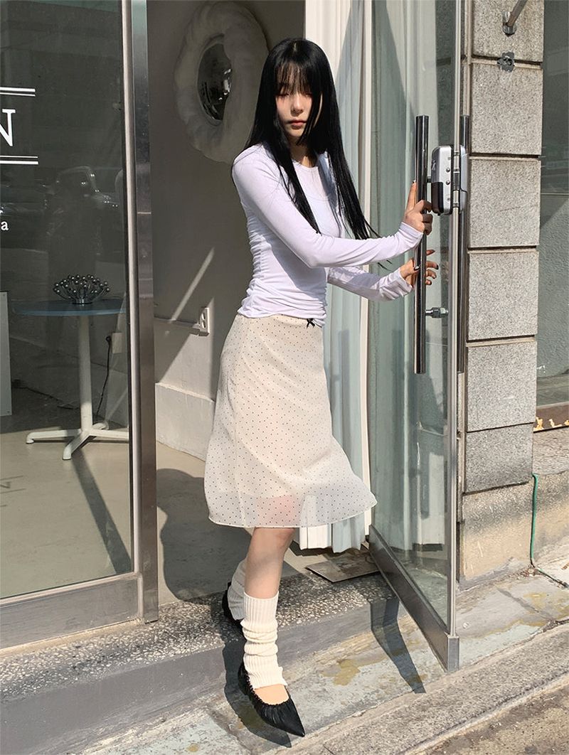 DOT MIDI CHIFFON SKIRT (2C)
