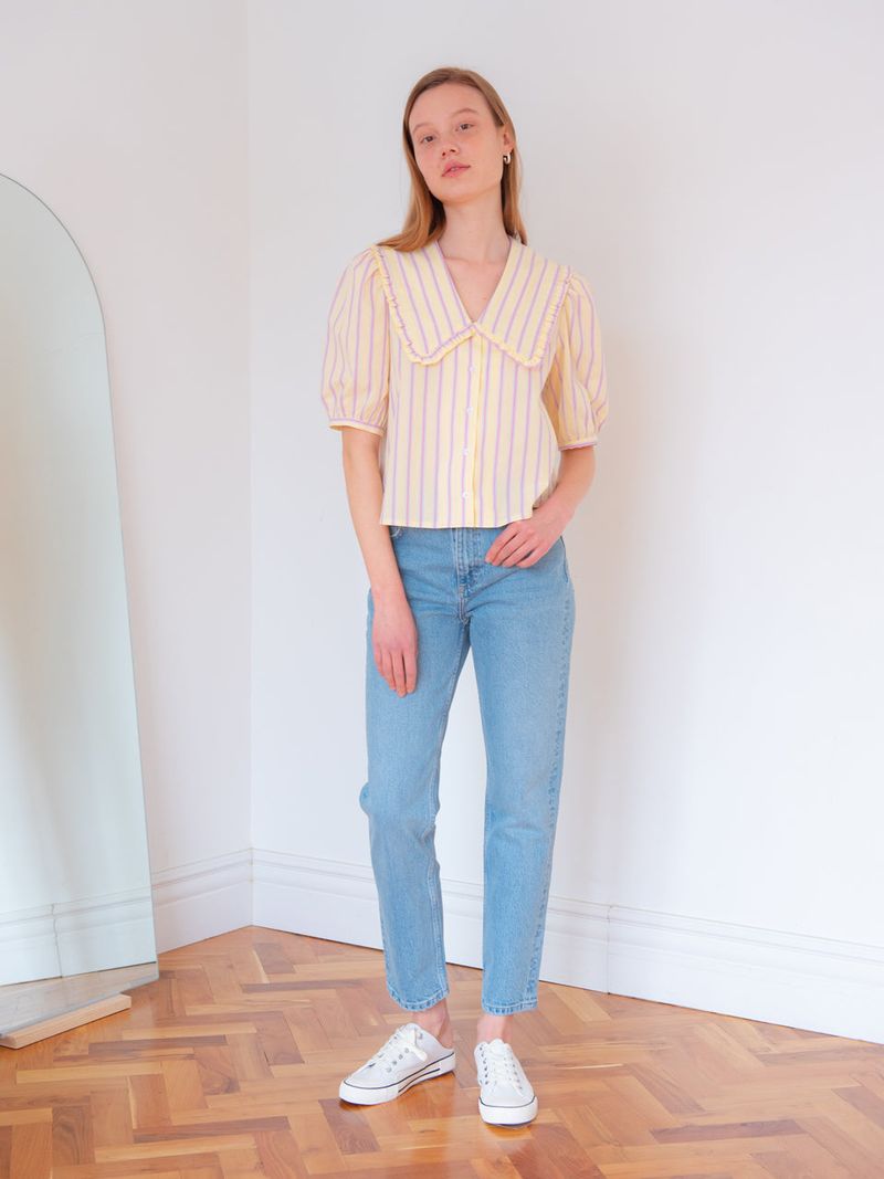STRIPE RUFFLE COLLAR BLOUSE_YELLOW