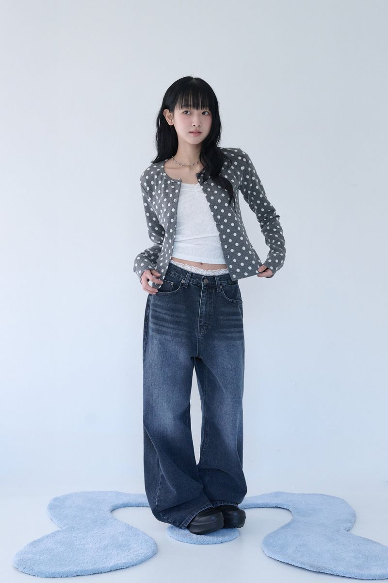 SOFT DOT JACQUARD CARDIGAN GREY