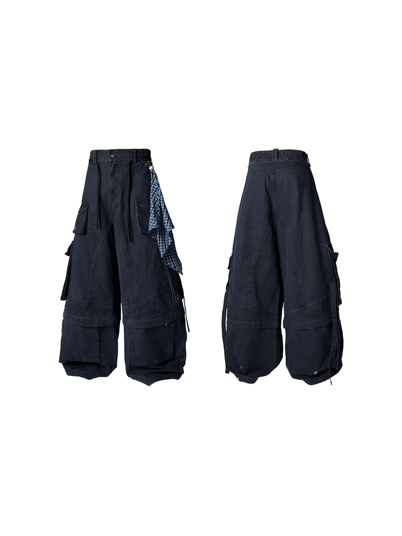 RELABEL Spatial Relations (Quartet) Eight-pocket Overlapping Detachable Distressed Multi-colour Double-jointed Workwear Ribbon Trousers