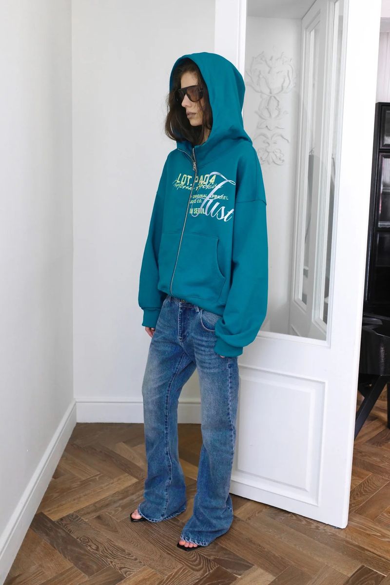 26SS★ ハイネックヴィンテージグラフィックフーディージップアップ