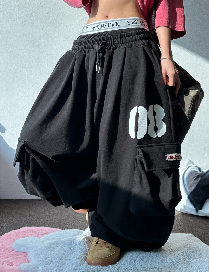 CCORTTI（コルッティ）の「ナンバーリングパッチスウェットバルーンルーズワイドカーゴパンツ🩵🩶🖤 - 3 カラーズ（パンツ）」