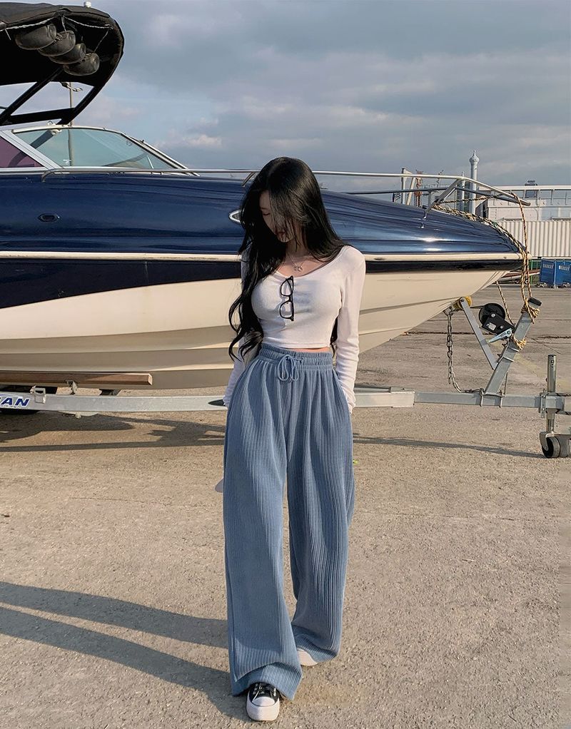 [BELLIDE MADE] Cloud Rib Rubber Waist Wide Pants