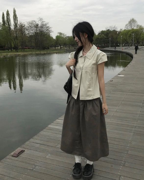 Mote Keyring Fold Shirred Cotton Long Skirt
