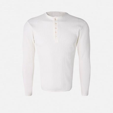 Kanden Ribbed Henley Neck Slim Long Sleeve T-shirt