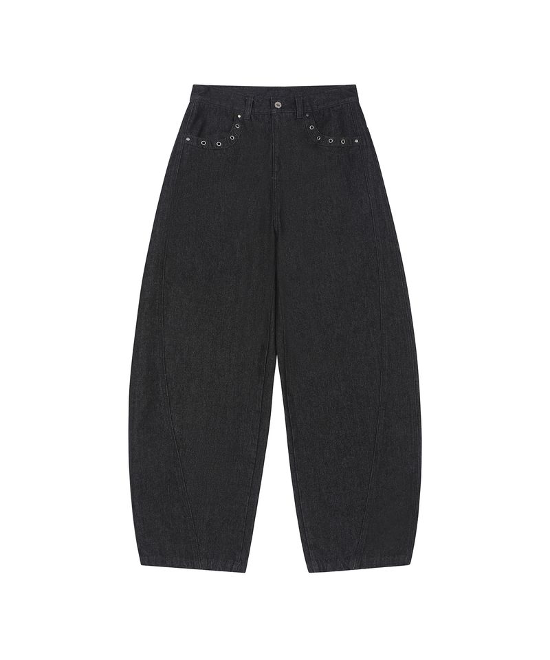 Cross Stud Curved Denim Pants - BLACK