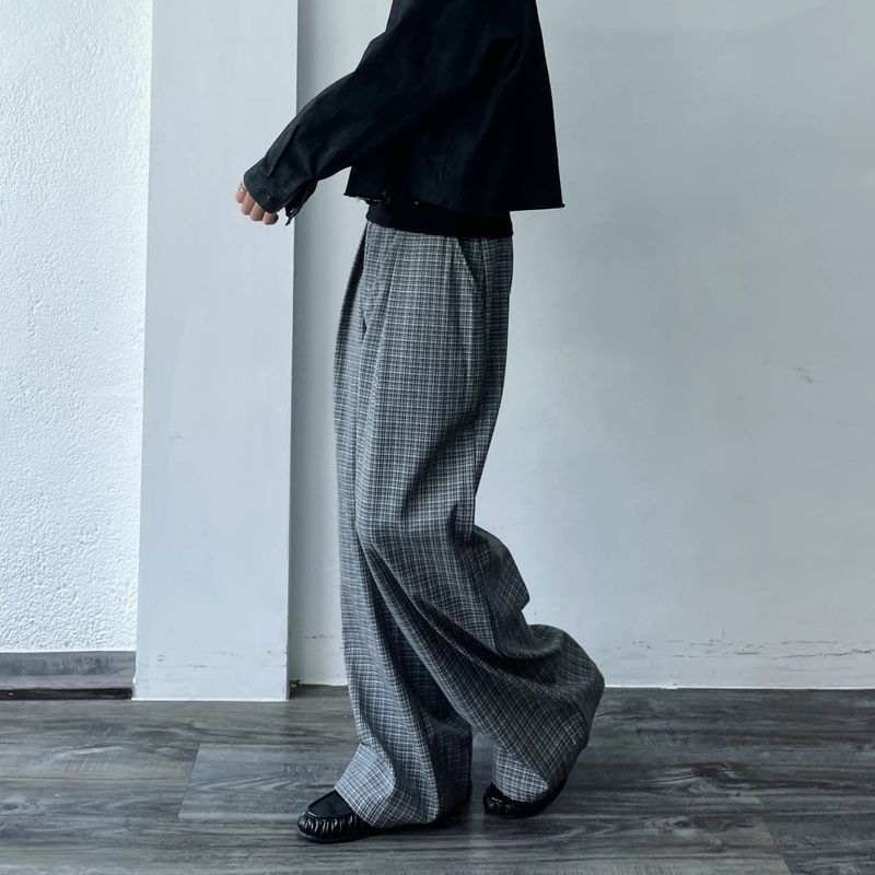 Micro Check Draped Trousers
