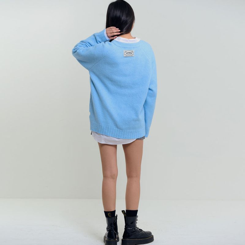 Soft Brushed V-Neck Knit Sky Blue