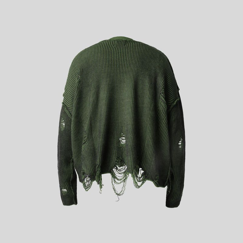 HIERARCHY STUDIOS Chroma - Distressed Green Flux Oversized Knit Sweater