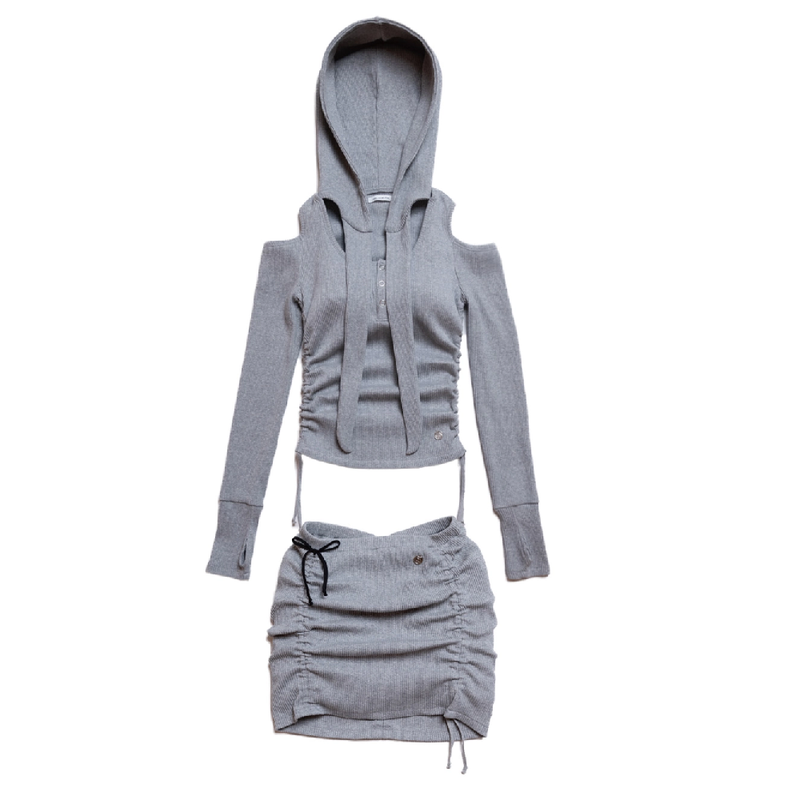 SHIRRING STRING SKIRT GRAY