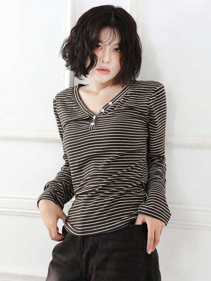 Stripe Button Slim Fit Knit