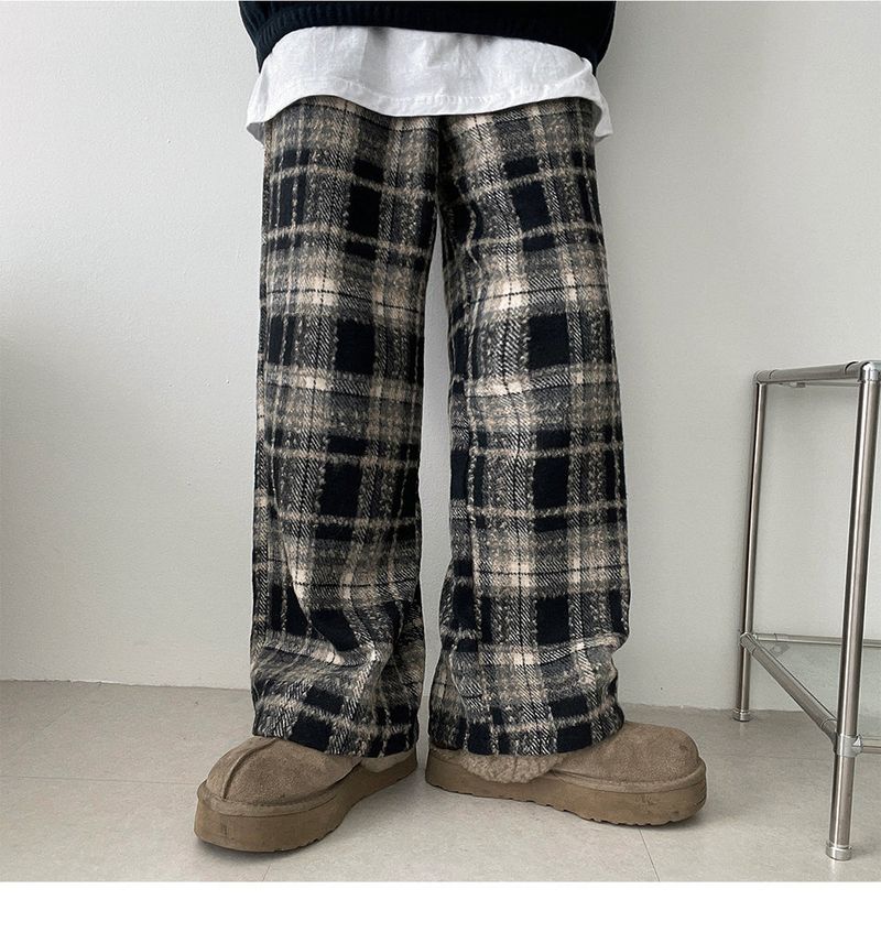 [Fleece] Kuni Thick Wool Checkered Banding Pants